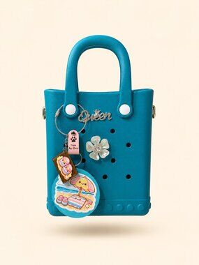 Teal Rubber Mini Tote Bag – Queen Charm Crossbody